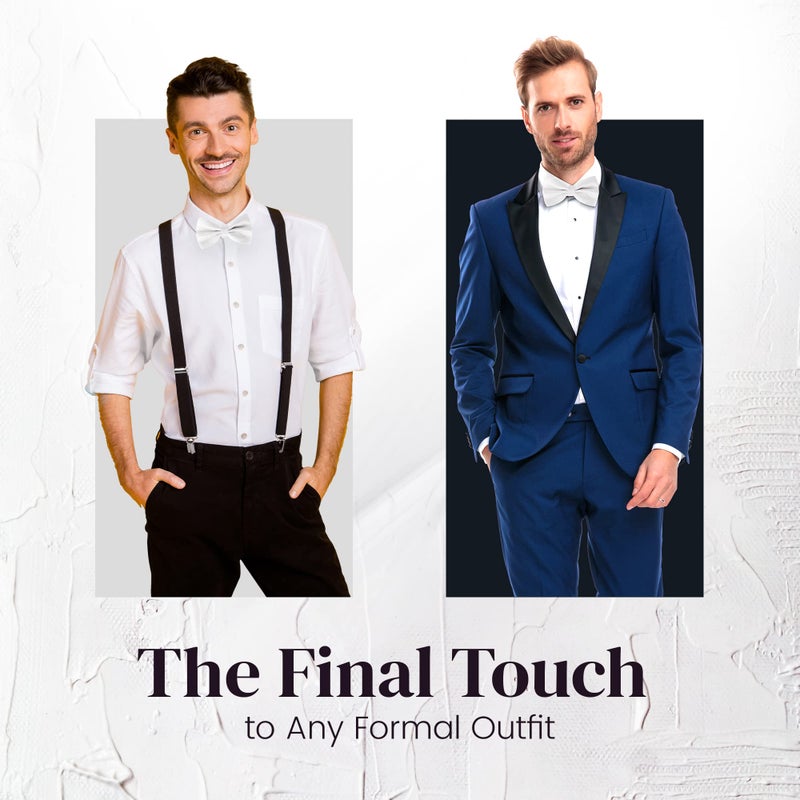 Man of Men Bow Tie for Men Polyester Solid Pretied Bowties Adjustable Tuxedos Bowtie for Weddings & Groomâ€™s Gift â€“ Bow Ties for Women (1, White) - Image 3
